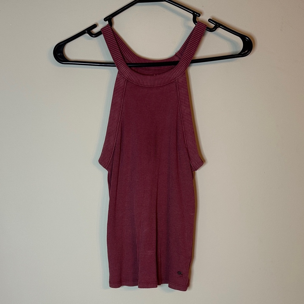 American Eagle Women's Sleeveless Ribbed Top - Burgundy